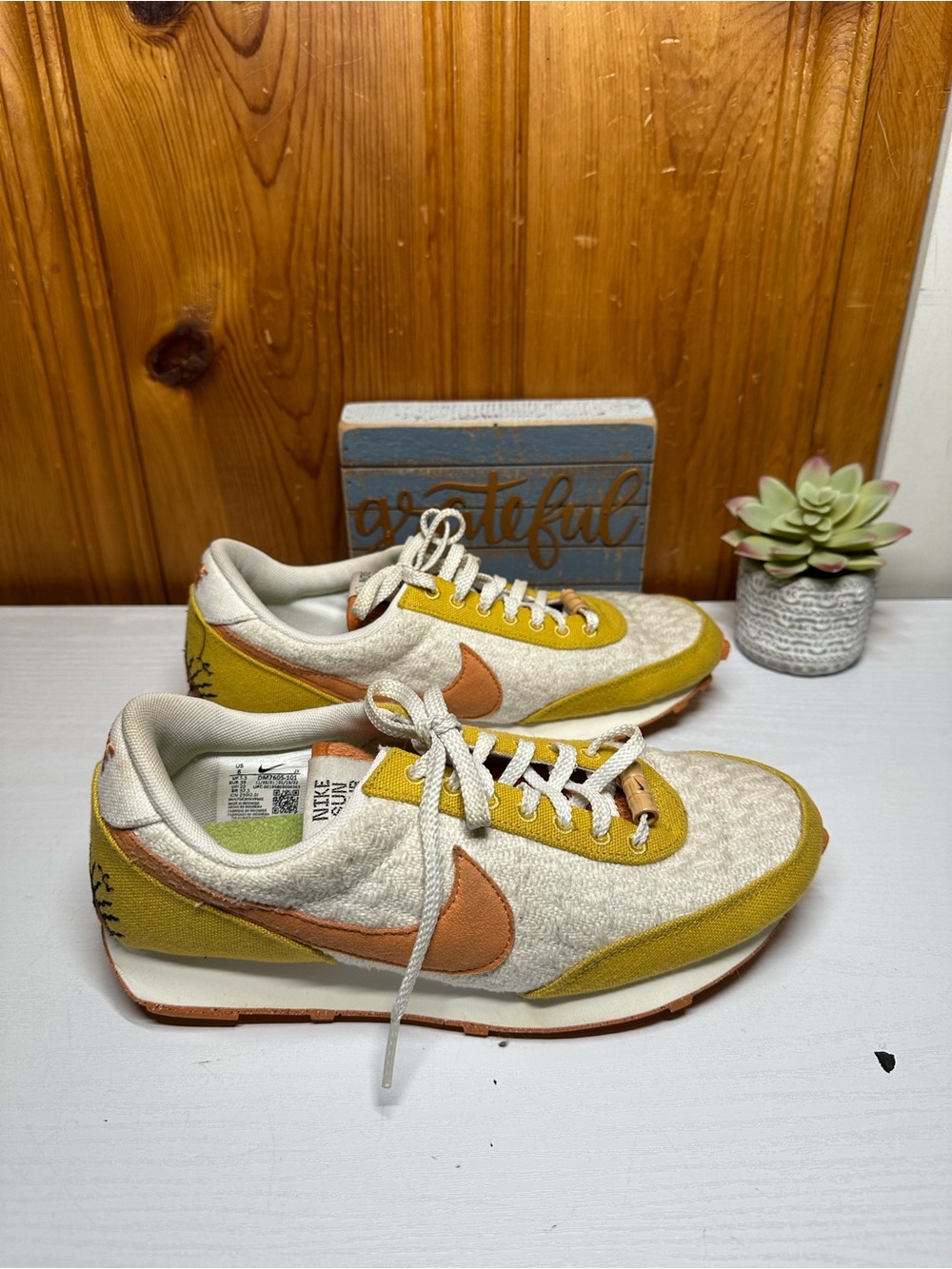 Nike Vintage-Style Runner Sneakers in Mustard, Tan & Cream